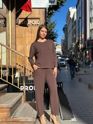 Toptan Kadın Triko İkili Takım Sim Geçişli Kahve - 32917 | REEL TRİKO 1993 - Thumbnail