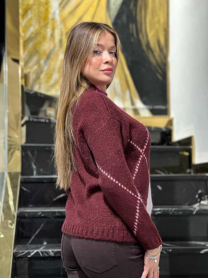 Toptan Kadın Triko Kazak Basic Bordo - 26079 | REEL TRİKO - 3