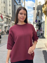 Toptan Kadın Triko Kazak Basic Bordo - 32872 | REEL TRİKO - Thumbnail