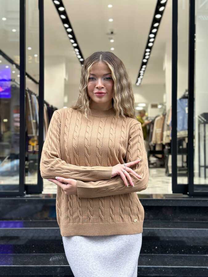 Reel Triko - Toptan Kadın Triko Kazak Basic Camel - 32914 | REEL TRİKO