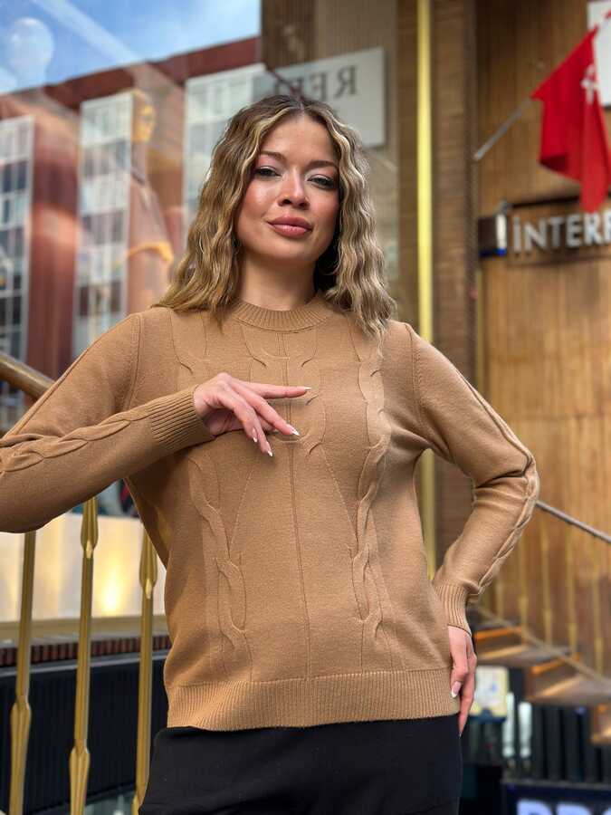 Reel Triko - Toptan Kadın Triko Kazak Basic Camel - 32915 | REEL TRİKO