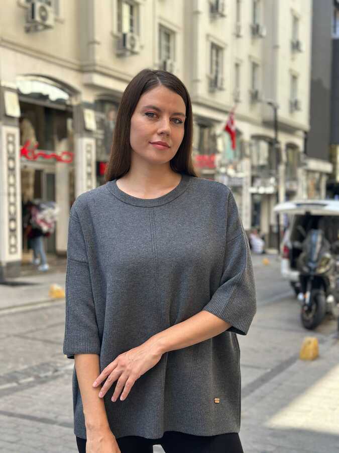 Reel Triko - Toptan Kadın Triko Kazak Basic Gri - 32872 | REEL TRİKO