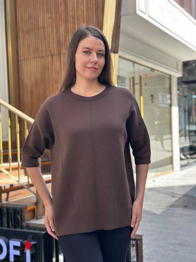 Reel Triko - Toptan Kadın Triko Kazak Basic Kahve - 32872 | REEL TRİKO