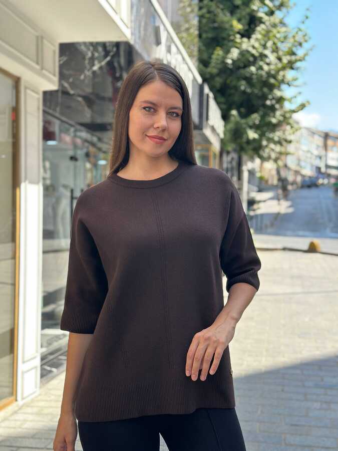 Reel Triko - Toptan Kadın Triko Kazak Basic Koyu Kahve - 32872 | REEL TRİKO