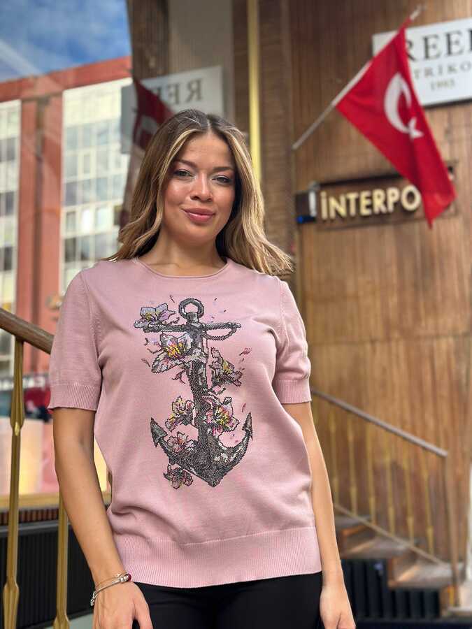 Reel Triko - Toptan Kadın Triko Kazak Bisiklet Yaka Pembe - 31678 | REEL TRİKO