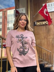 Toptan Kadın Triko Kazak Bisiklet Yaka Pembe - 31678 | REEL TRİKO - Thumbnail