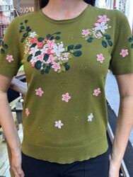 Toptan Kadın Triko Kazak Bisiklet Yaka Yeşil - 16761 | REEL TRİKO - Thumbnail