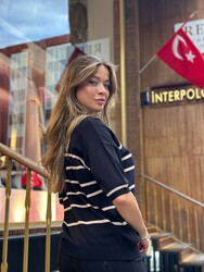 Toptan Kadın Triko Kazak Çizgili Siyah - 32268 | REEL TRİKO - Thumbnail
