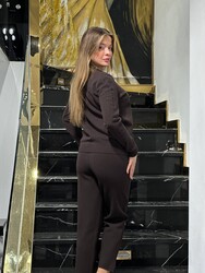 Toptan Kadın Triko Kazak Dik Yaka Koyu Kahve - 32964 | REEL TRİKO - 5