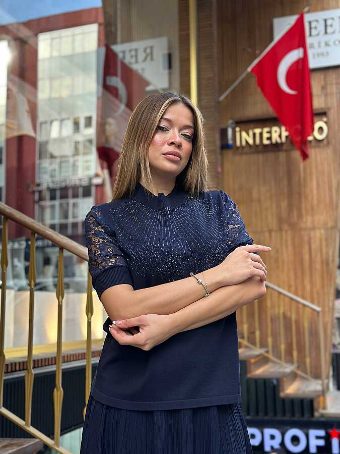 Toptan Kadın Triko Kazak Dik Yaka Lacivert - 30959 | REEL TRİKO - 2