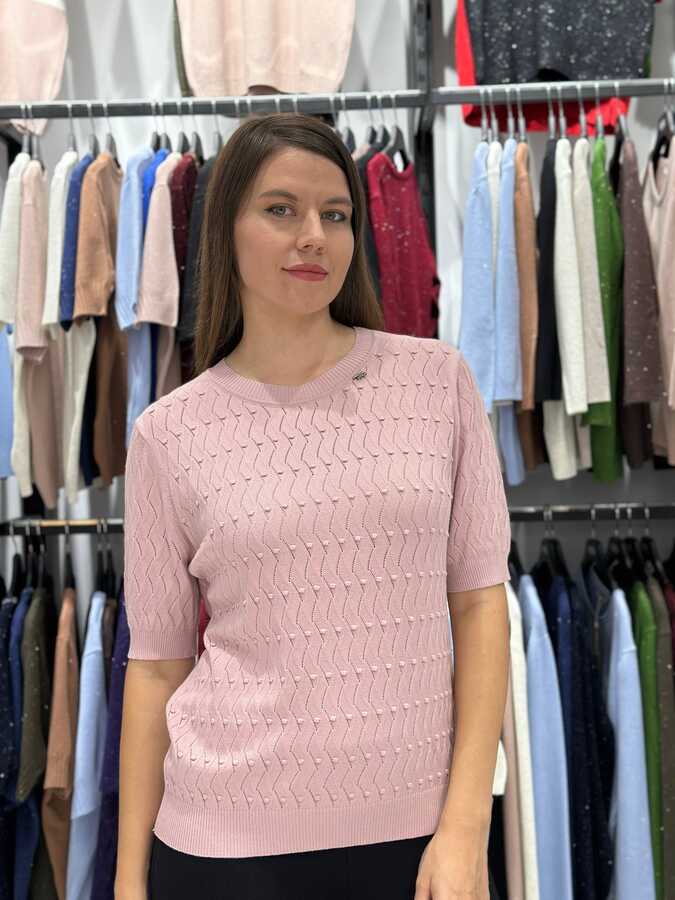 Reel Triko - Toptan Kadın Triko Kazak Dik Yaka Pudra - 32388 | REEL TRİKO