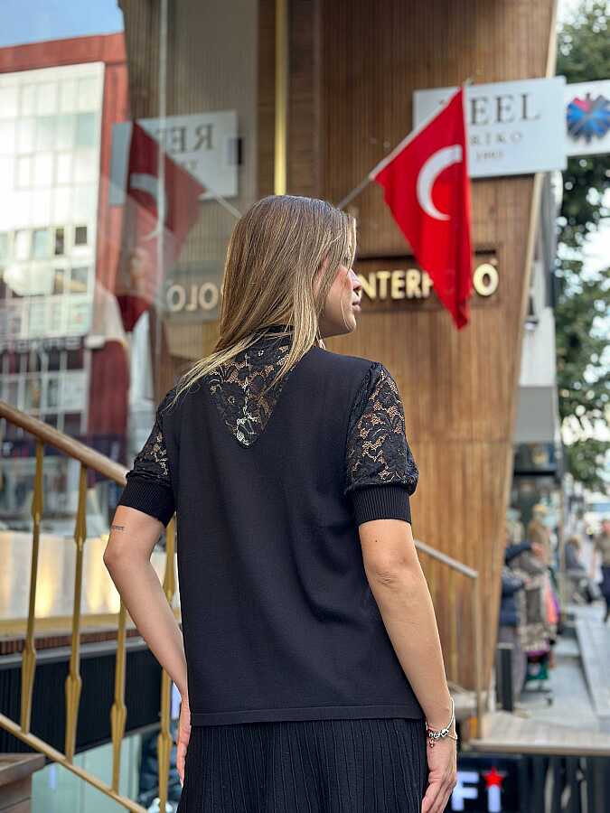 Toptan Kadın Triko Kazak Dik Yaka Siyah - 30959 | REEL TRİKO - 5