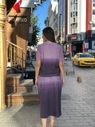Toptan Kadın Triko Kazak Kısa Kol Mor - 32926 | REEL TRİKO - Thumbnail