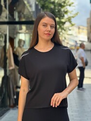 Toptan Kadın Triko Kazak Kısa Kol Siyah - 32879 | REEL TRİKO - Thumbnail