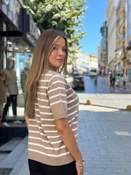 Toptan Kadın Triko Kazak Polo Yaka Vizon Ekru - 32869 | REEL TRİKO - Thumbnail