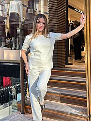 Toptan Kadın Triko Kazak Simli Ekru - 33015 | REEL TRİKO - 1