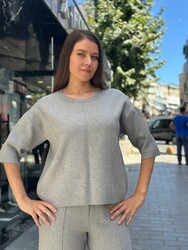 Toptan Kadın Triko Kazak Simli Gri - 32161 | REEL TRİKO - Thumbnail