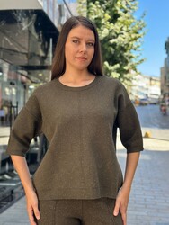 Toptan Kadın Triko Kazak Simli Haki - 32161 | REEL TRİKO - Thumbnail