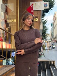 Toptan Kadın Triko Kazak Simli Kahve - 32895 | REEL TRİKO - Thumbnail