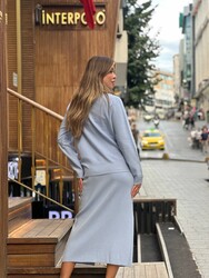 Toptan Kadın Triko Kazak Simli Mavi - 32895 | REEL TRİKO - Thumbnail