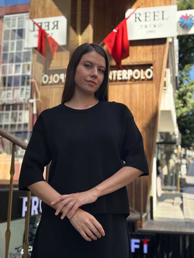 Reel Triko - Toptan Kadın Triko Kazak Simli Siyah - 32161 | REEL TRİKO