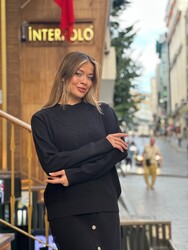 Toptan Kadın Triko Kazak Simli Siyah - 32895 | REEL TRİKO - Thumbnail