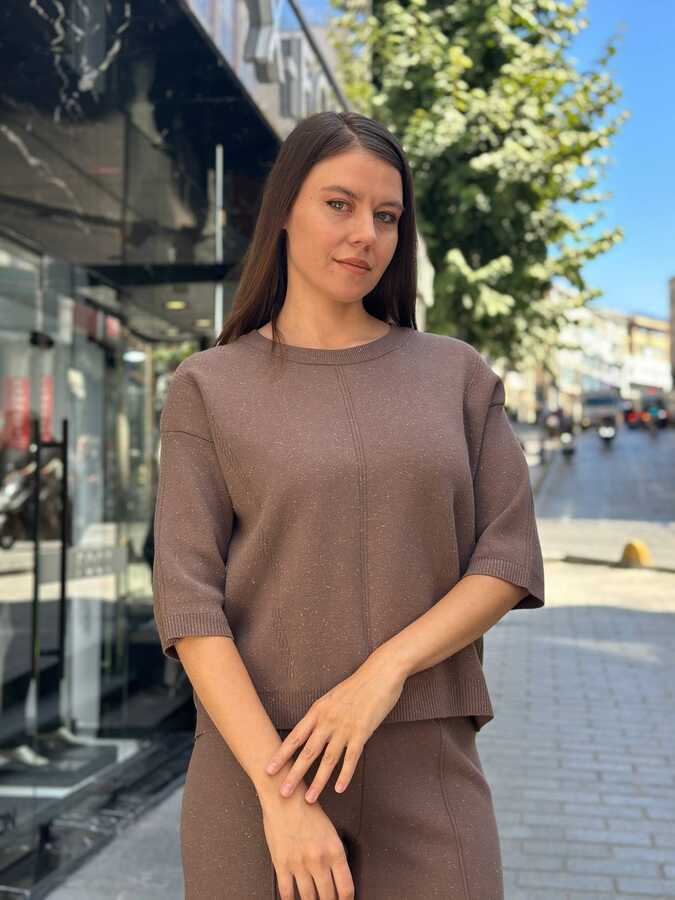 Reel Triko - Toptan Kadın Triko Kazak Simli Vizon - 32161 | REEL TRİKO