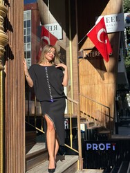 Toptan Kadın Triko Kazak Taş Detaylı Siyah - 31798 | REEL TRİKO - Thumbnail