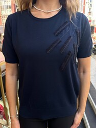 Toptan Kadın Triko Kazak Taş İşlemeli Lacivert - 32901 | REEL TRİKO - Thumbnail