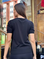 Toptan Kadın Triko Kazak Taş İşlemeli Siyah - 32842 | REEL TRİKO - Thumbnail