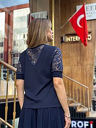Toptan Kadın Triko Kazak Tül Detaylı Lacivert - 32412 | REEL TRİKO - 5