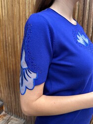 Toptan Kadın Triko Kazak Tül Detaylı Saks - 32920 | REEL TRİKO - Thumbnail