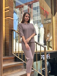 Toptan Kadın Triko Kazak Yarasa Kol Vizon - 32621 | REEL TRİKO - Thumbnail