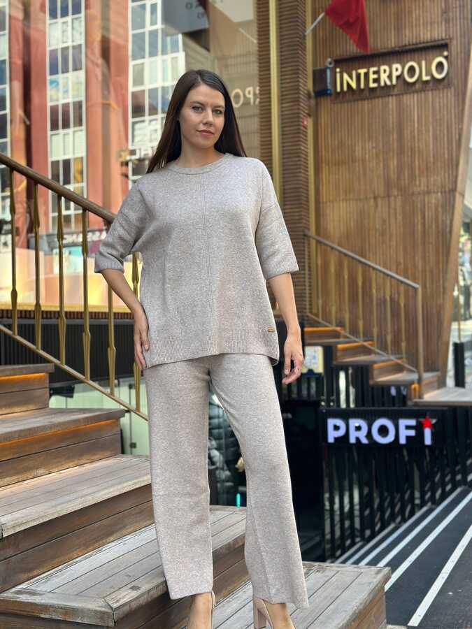 Reel Triko - Toptan Kadın Triko Pantolon Basic Bej - 32884 | REEL TRİKO