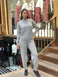 Toptan Kadın Triko Pantolon Basic Gri - 32958 | REEL TRİKO - Thumbnail