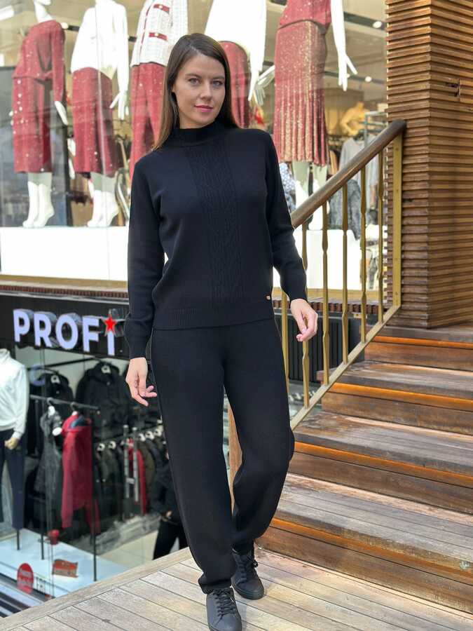 Toptan Kadın Triko Pantolon Basic Siyah - 32958 | REEL TRİKO