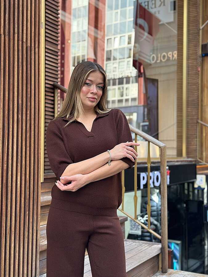 Toptan Kadın Triko Pantolon Kahve - 32938 | REEL TRİKO - 2