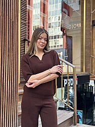 Toptan Kadın Triko Pantolon Kahve - 32938 | REEL TRİKO - 2