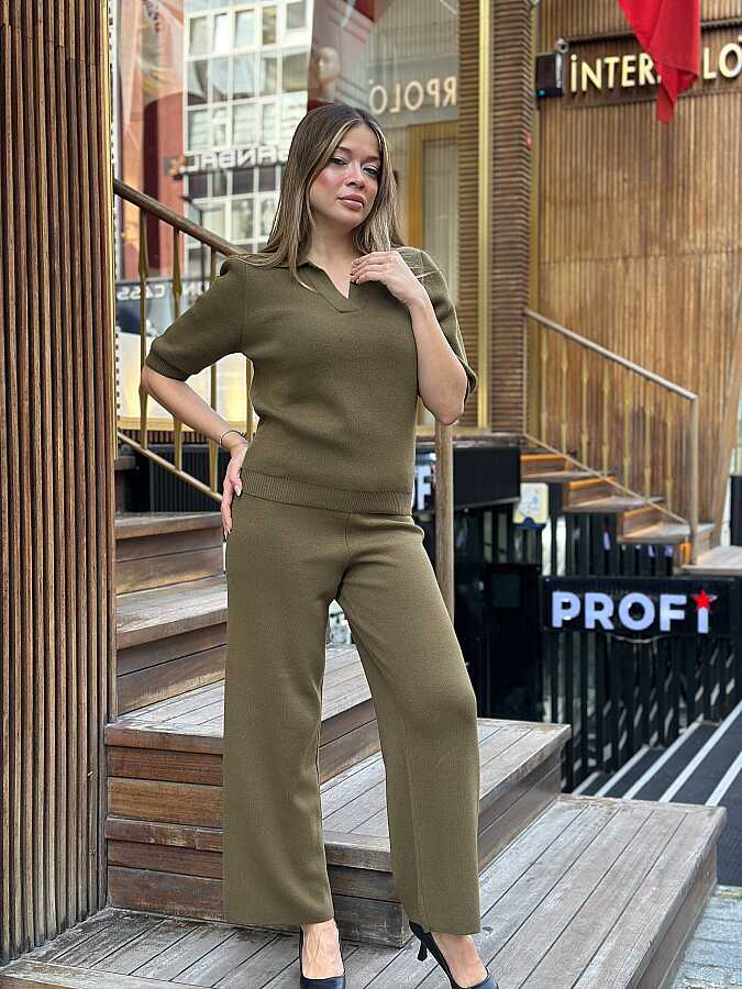 Toptan Kadın Triko Pantolon Koyu Yeşil - 32938 | REEL TRİKO