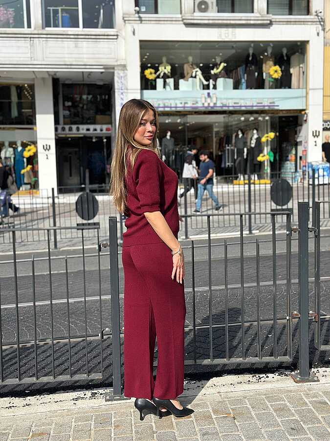 Toptan Kadın Triko Pantolon Mürdüm - 32938 | REEL TRİKO - 4