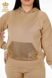 Tuta da ginnastica in scuba e due filati Produttore di abbigliamento da donna con cappuccio - 16501 | Tessuto reale - Thumbnail