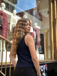 Vente en gros de vêtements en maille pour femmes - Sans manches - Bleu marine - 32591 | REEL TRİKO - Thumbnail