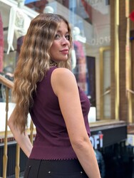 Vente en gros de vêtements en maille pour femmes - Sans manches - Violet - 32591 | REEL TRİKO - Thumbnail