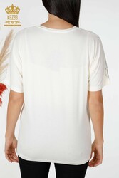 Blouse Made of Viscose Fabric - Short Sleeve - Women's Clothing - 78931 | Real Textile - Thumbnail