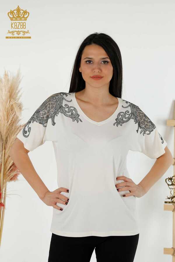 Reel Tekstil - Bluse aus Viskosestoff, V-Ausschnitt, Hersteller von Damenbekleidung – 79054 | Echtes Textil