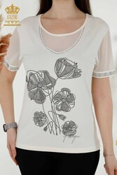 Bluse aus Viskosestoff. Radkragen-Damenbekleidung – 79290 | Echtes Textil - Thumbnail