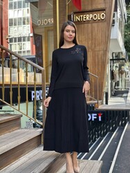 Wholesale Women's Black Knit Sweater Floral Embroidery - 32164 | REEL TRİKO - Thumbnail