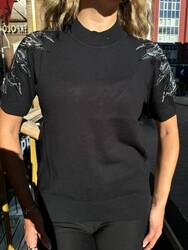 Wholesale Women's Knit Sweater Crystal Stone Embellishment Black - 31679 | REEL TRİKO - Thumbnail