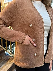 Wholesale Women’s Angora Knit Cardigan - Mink - 30799 | REEL TRİKO - 2