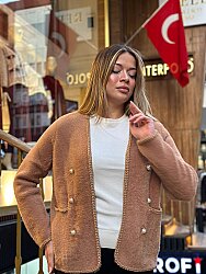 Wholesale Women’s Angora Knit Cardigan - Mink - 30799 | REEL TRİKO - 1